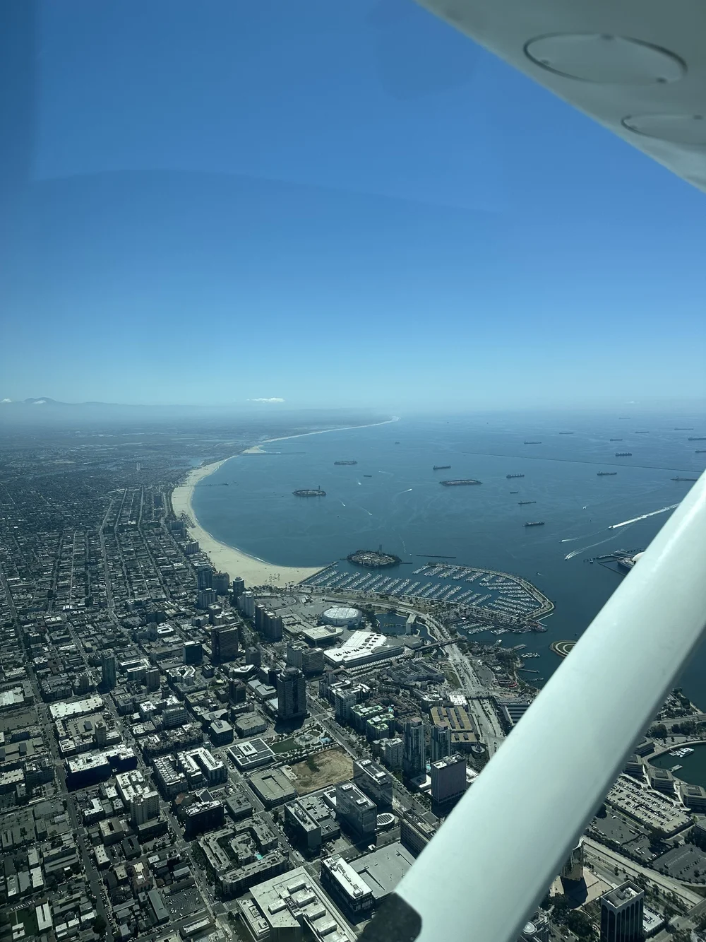 View from a Cessna over the Long Beach, California coastline