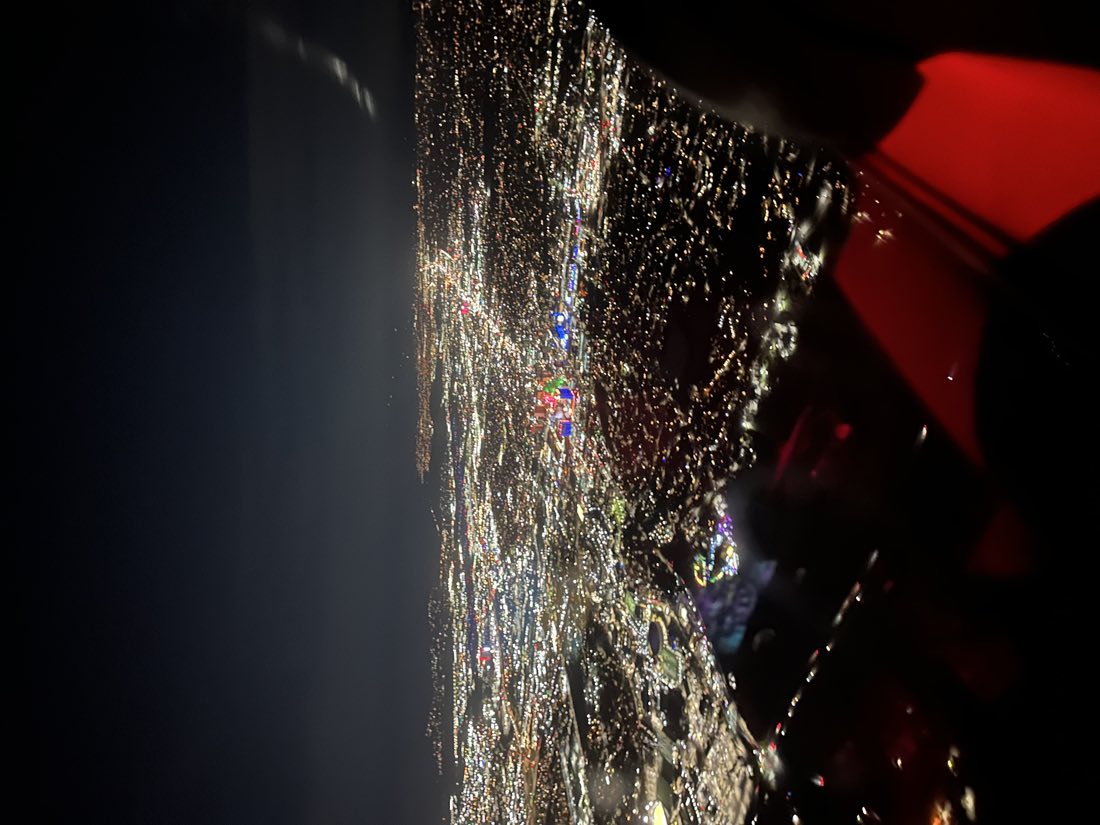 City lights seen from the air at night during a night training flight